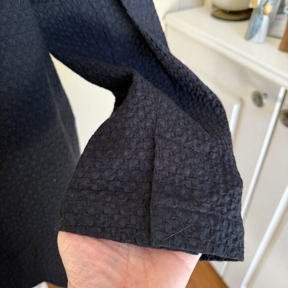 Eileen Fisher Black High Collar Jacket Cotton Tencel Stretch Chevron - Picture 6 of 12